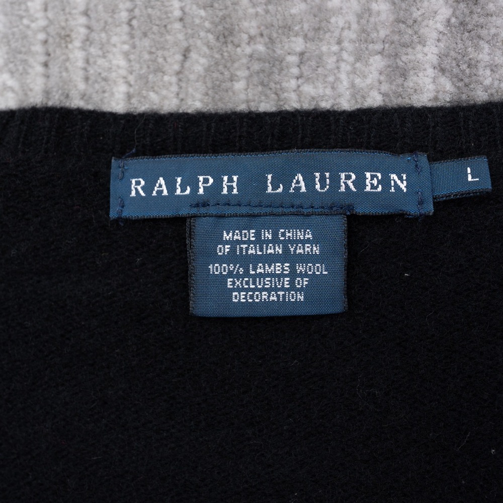 Ralph Lauren Womens Black Lambswool V-Neck Sweater Size L Long Sleeve Knit Top - Picture 7 of 7